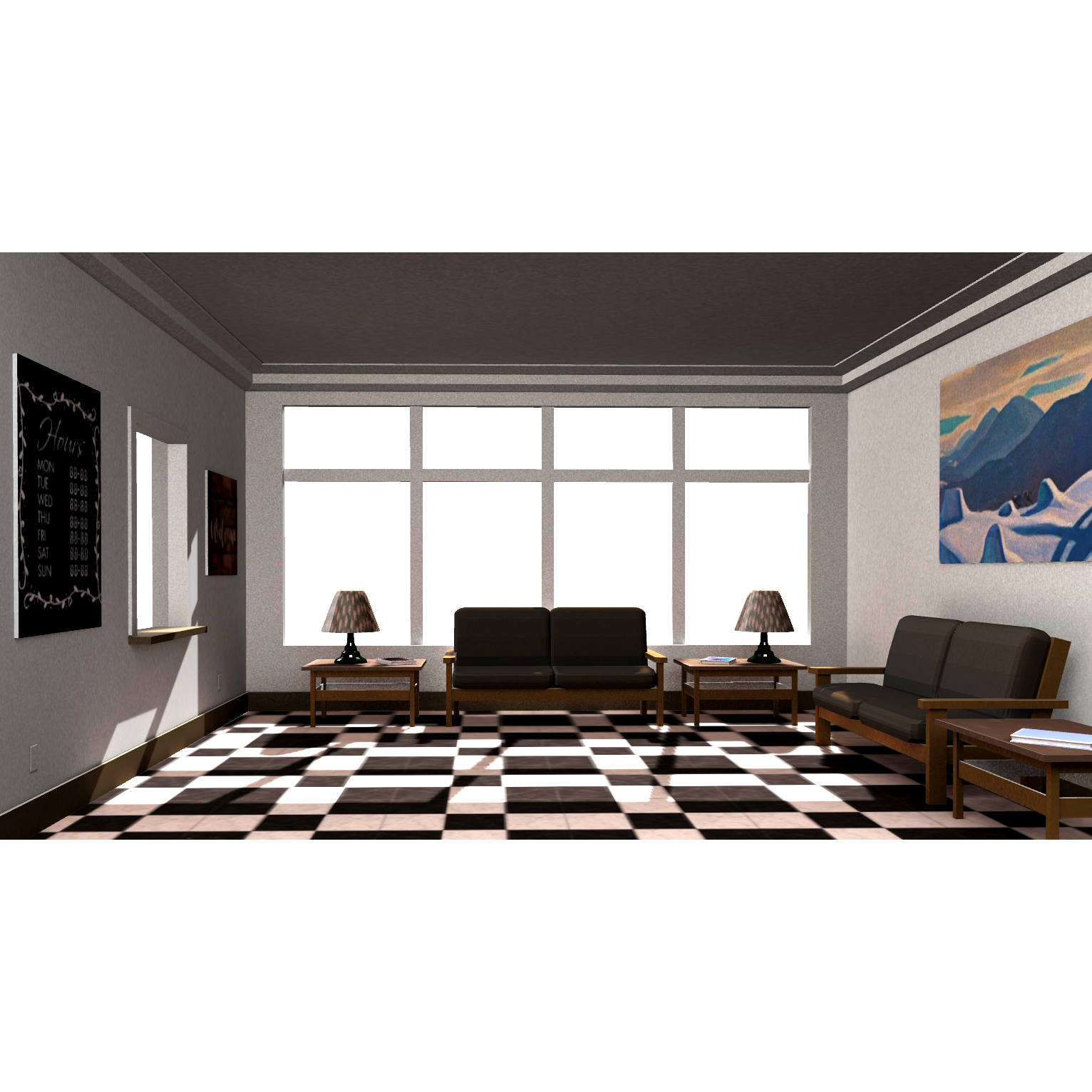 Waiting Room with Bake Textures-3DHi