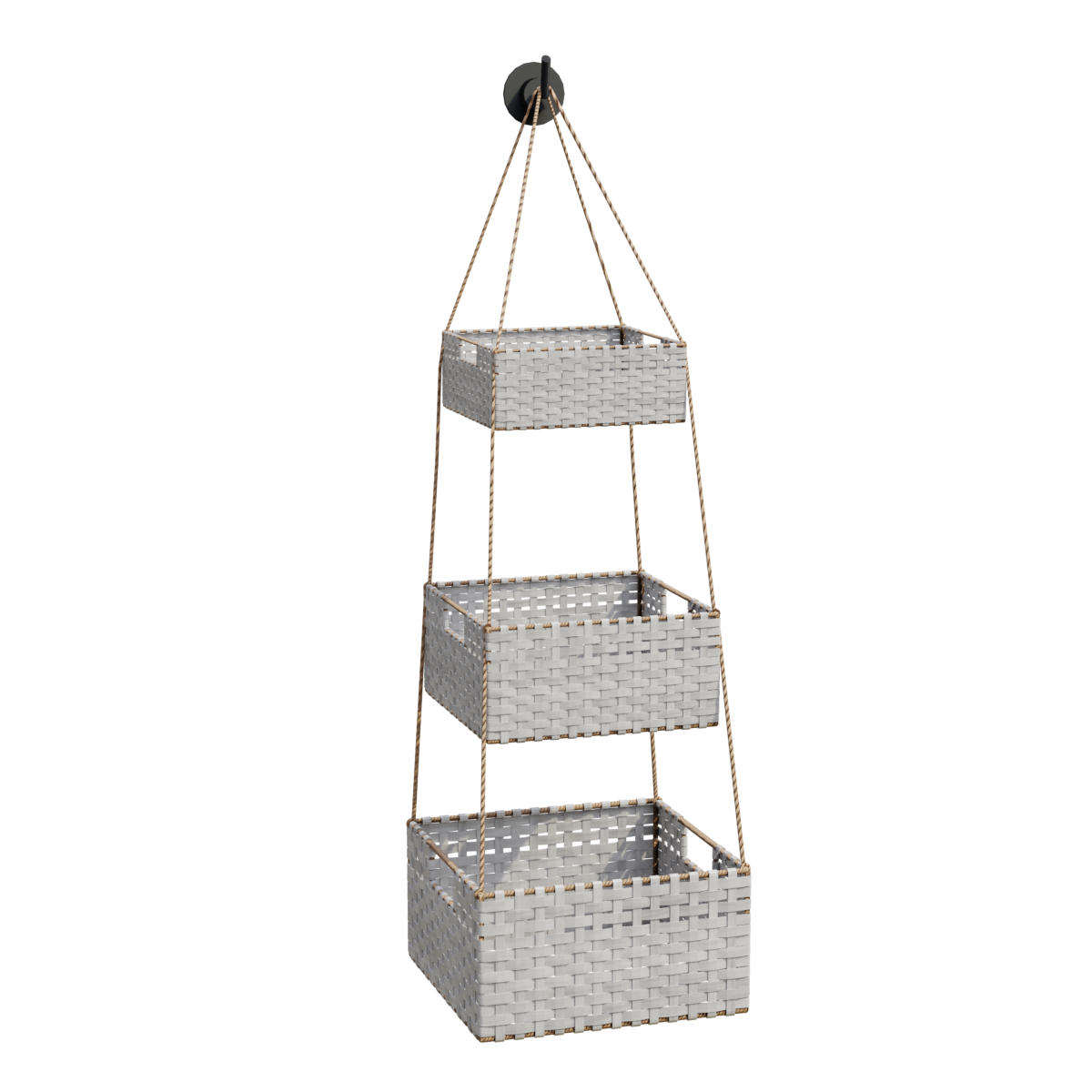 White Plastic Wall-Mounted Woven Storage Basket with Three-Tier Hanging Rack-3DHi