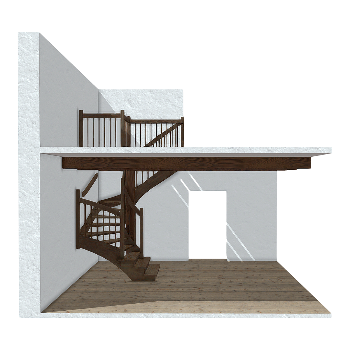 Solid Wood Stairs & Double Layered Floor Design-3DHi