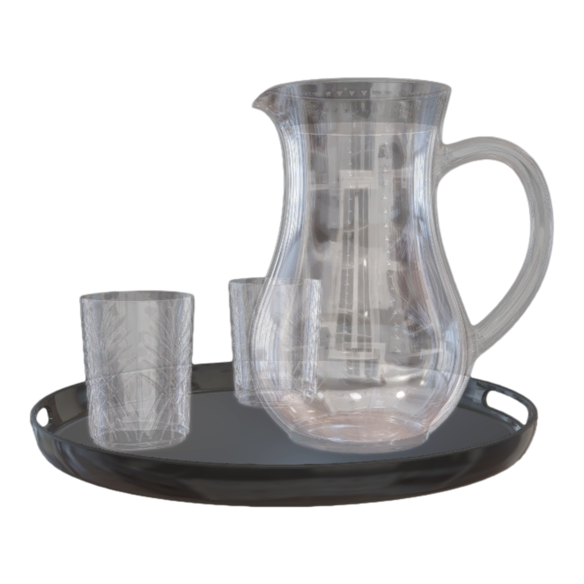 Modern Metal Handle Translucent White Glass Engraved Water Bottle and Cup-3DHi