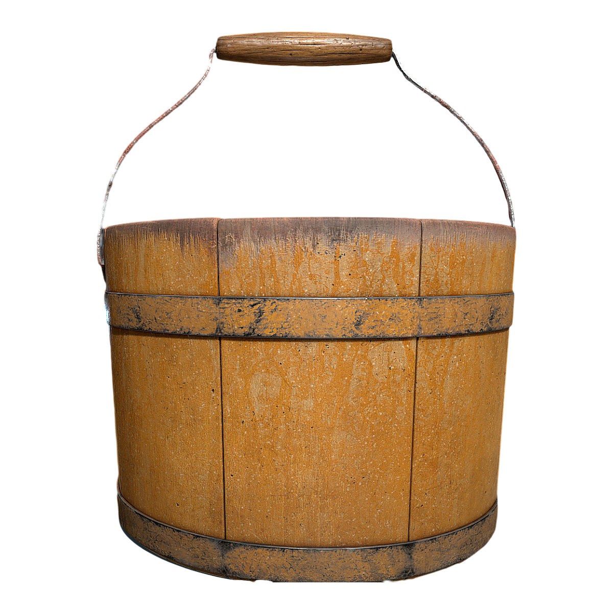Distressed Vintage Solid Wood Bucket with Handle-3DHi